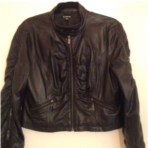 ISO! Bebe ruched sleeve leather moto jacket Size L or XL